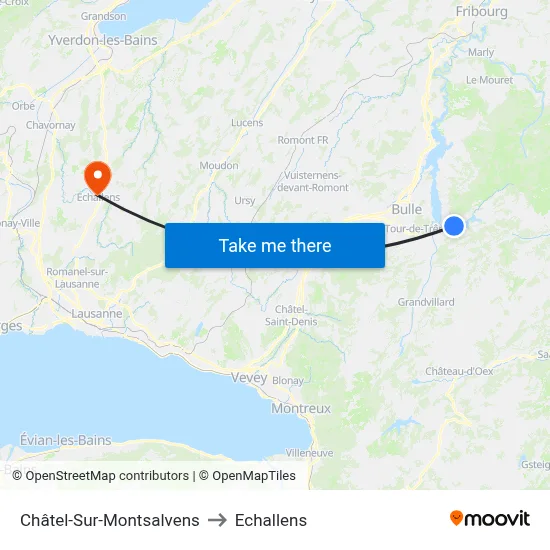 Châtel-Sur-Montsalvens to Echallens map