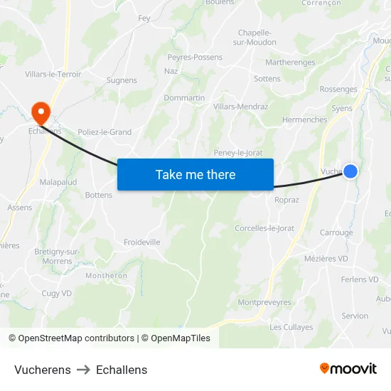 Vucherens to Echallens map