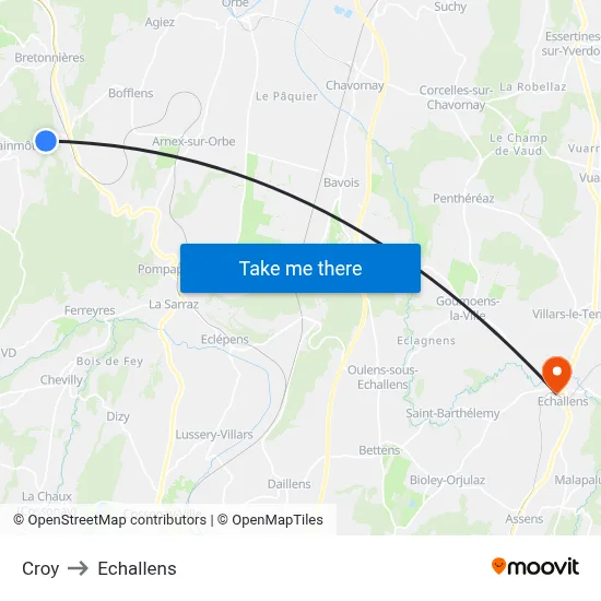 Croy to Echallens map