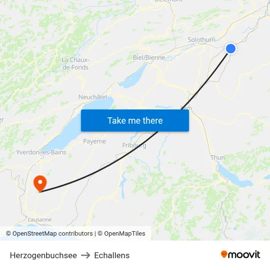 Herzogenbuchsee to Echallens map