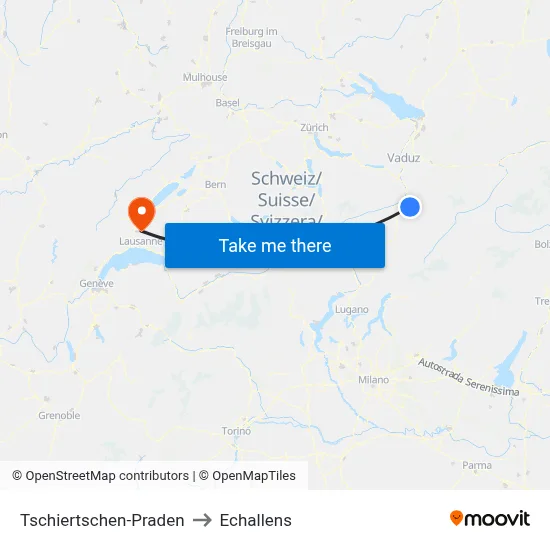 Tschiertschen-Praden to Echallens map