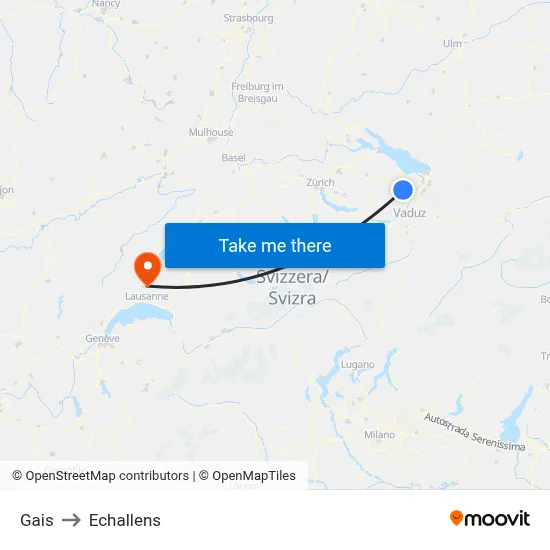Gais to Echallens map
