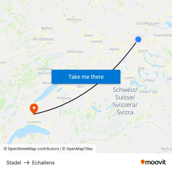 Stadel to Echallens map