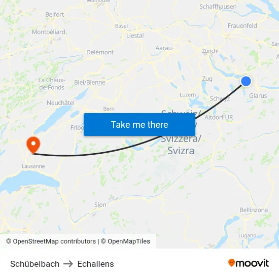 Schübelbach to Echallens map