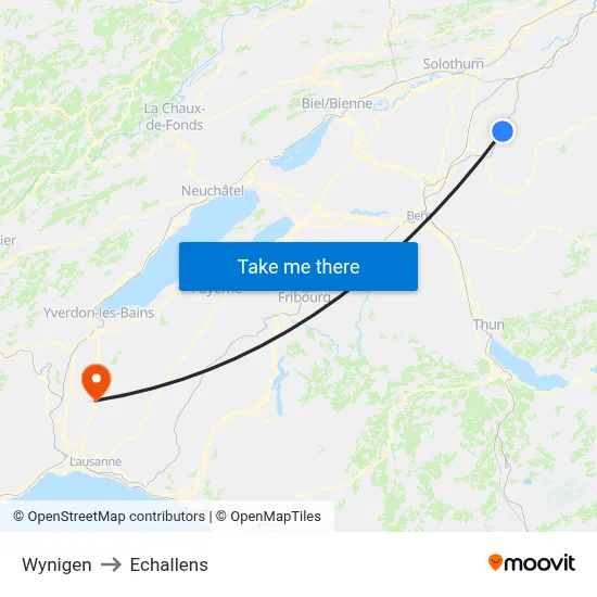 Wynigen to Echallens map