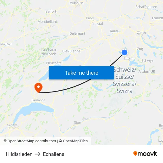 Hildisrieden to Echallens map