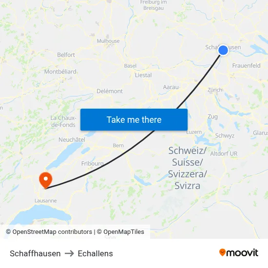 Schaffhausen to Echallens map