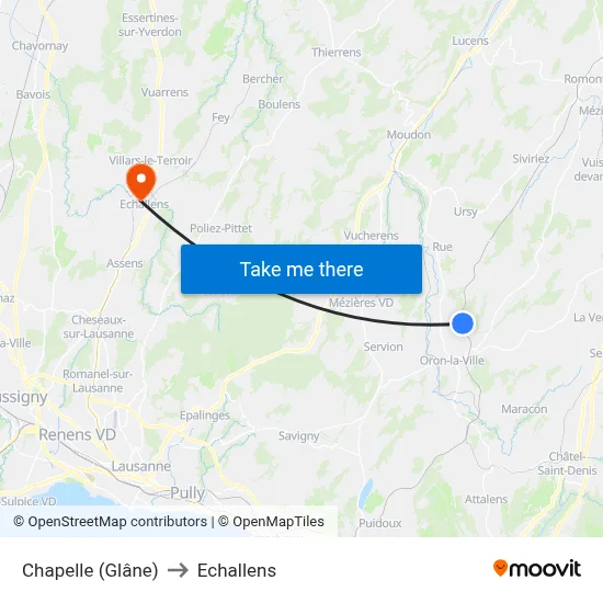 Chapelle (Glâne) to Echallens map