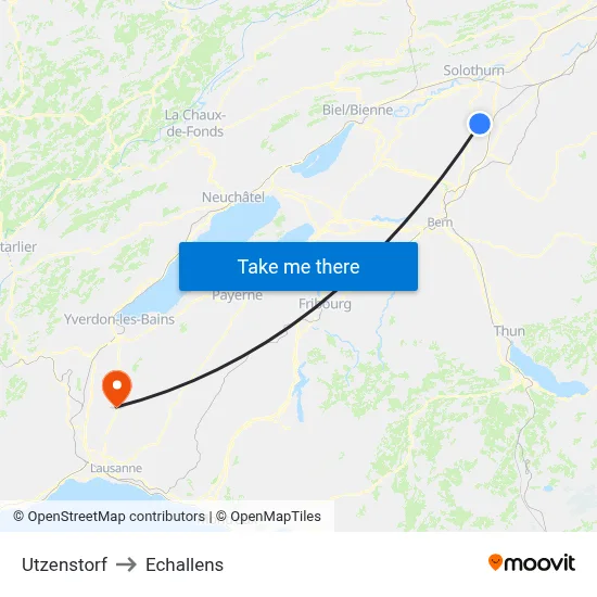Utzenstorf to Echallens map