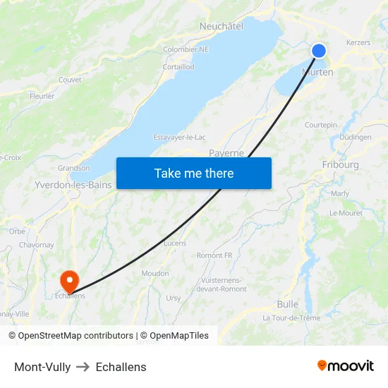 Mont-Vully to Echallens map