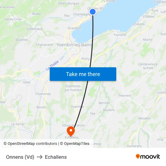 Onnens (Vd) to Echallens map