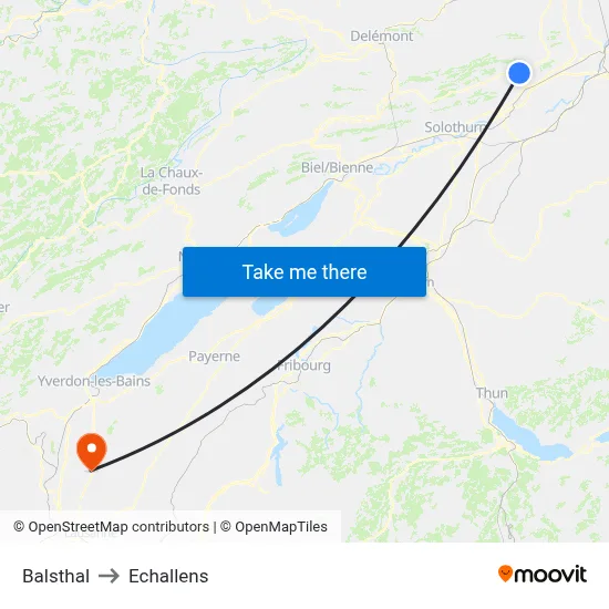 Balsthal to Echallens map