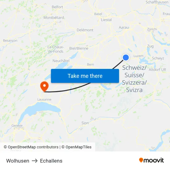 Wolhusen to Echallens map