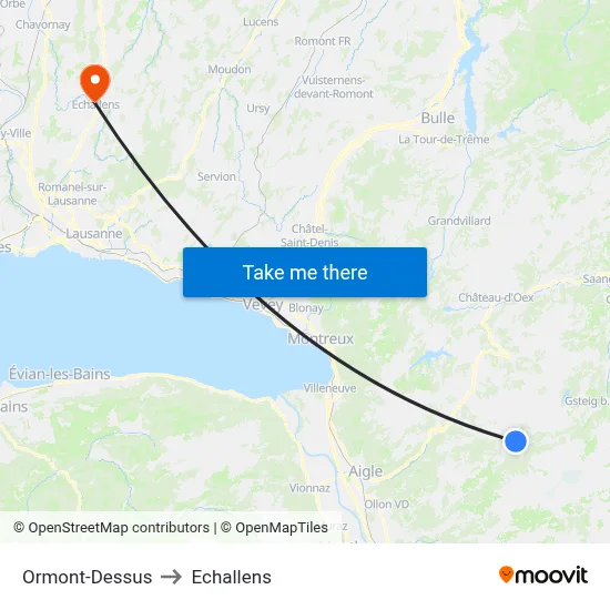 Ormont-Dessus to Echallens map