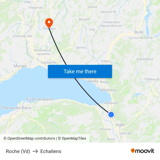Roche (Vd) to Echallens map