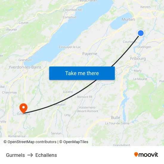 Gurmels to Echallens map