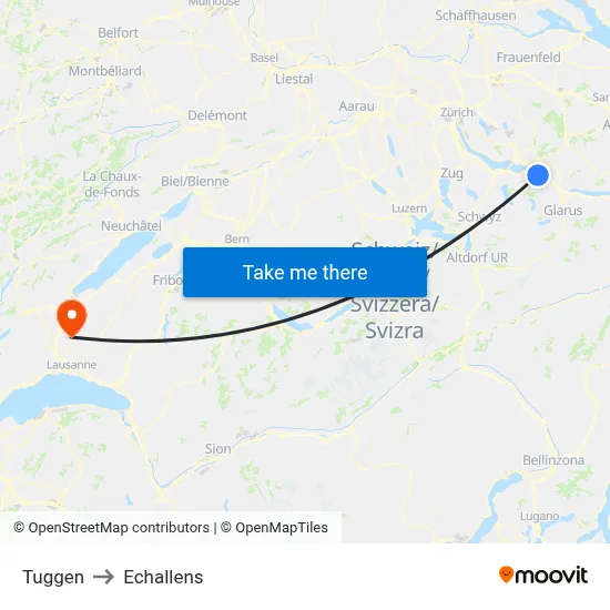 Tuggen to Echallens map