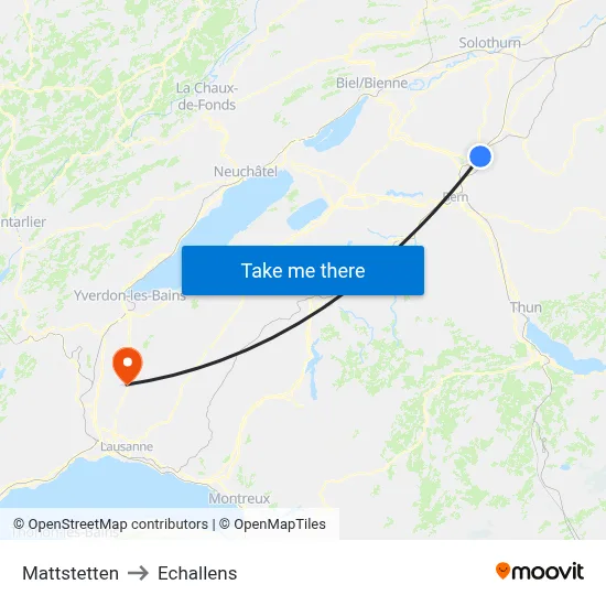 Mattstetten to Echallens map