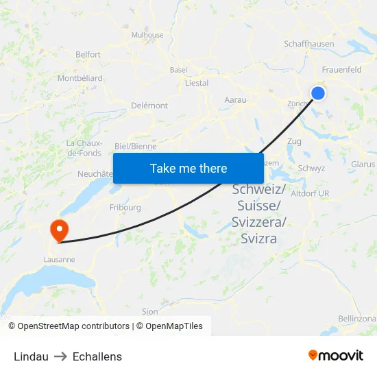 Lindau to Echallens map