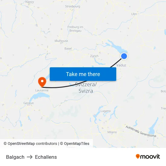 Balgach to Echallens map