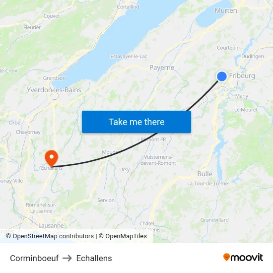 Corminboeuf to Echallens map