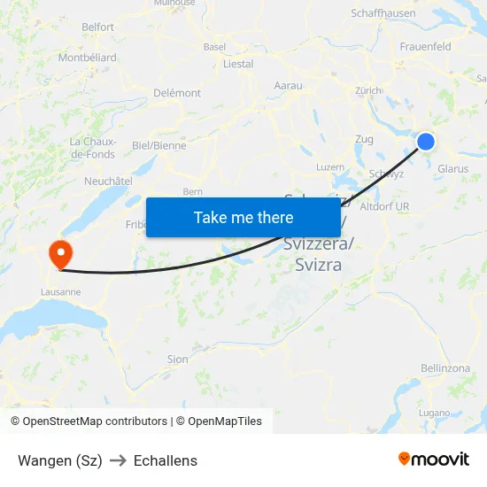 Wangen (Sz) to Echallens map