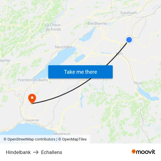 Hindelbank to Echallens map