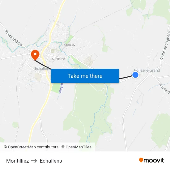 Montilliez to Echallens map