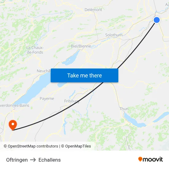 Oftringen to Echallens map