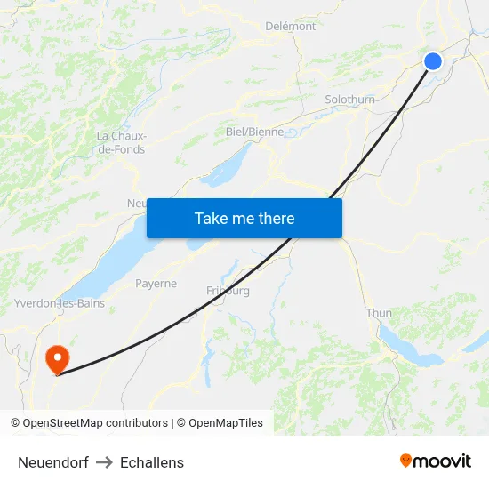 Neuendorf to Echallens map