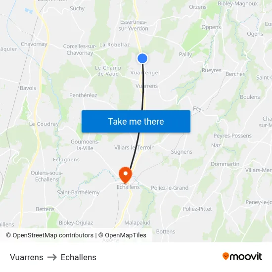 Vuarrens to Echallens map