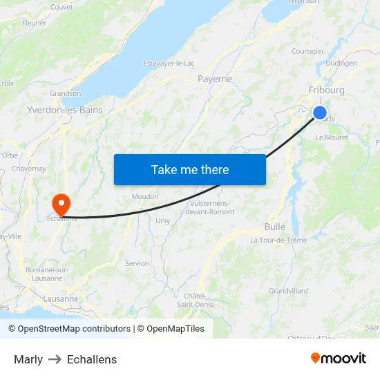 Marly to Echallens map