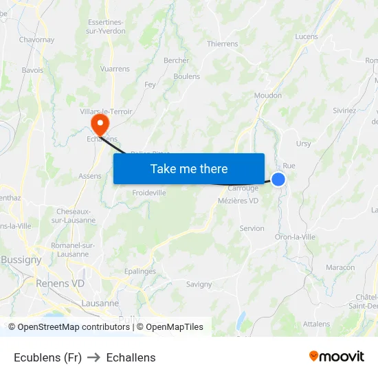 Ecublens (Fr) to Echallens map