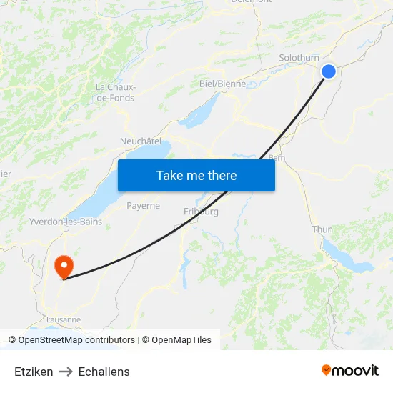 Etziken to Echallens map