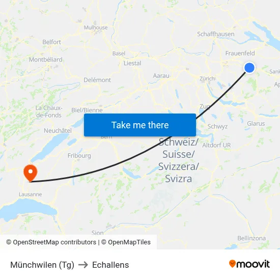 Münchwilen (Tg) to Echallens map