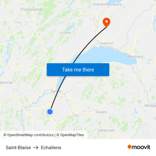Saint-Blaise to Echallens map