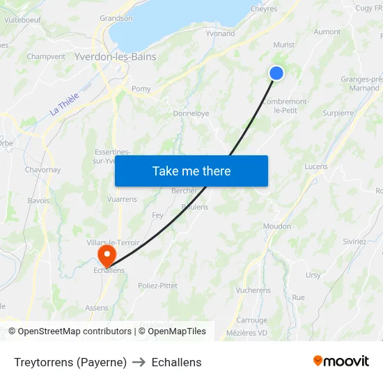Treytorrens (Payerne) to Echallens map