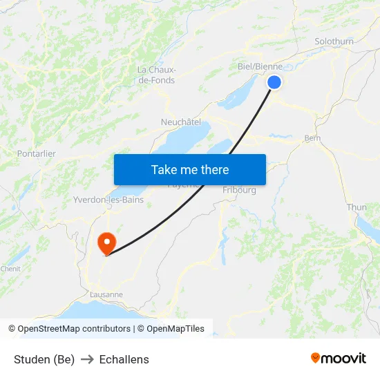 Studen (Be) to Echallens map