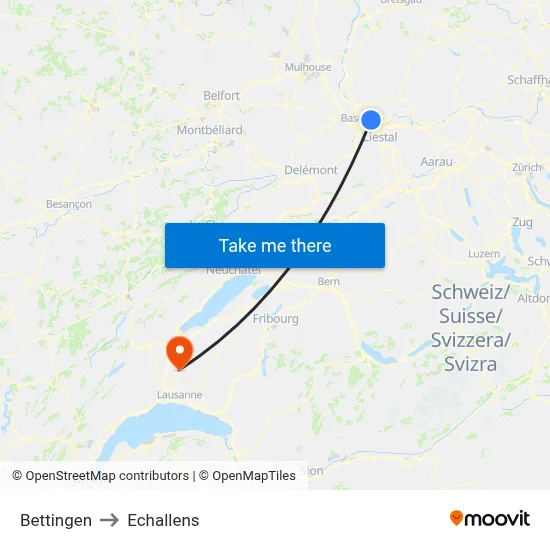 Bettingen to Echallens map