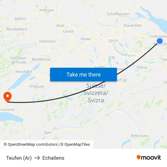 Teufen (Ar) to Echallens map