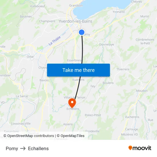 Pomy to Echallens map