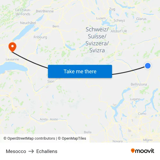 Mesocco to Echallens map