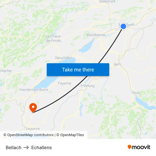 Bellach to Echallens map