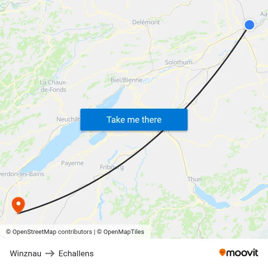 Winznau to Echallens map