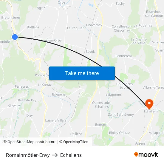 Romainmôtier-Envy to Echallens map
