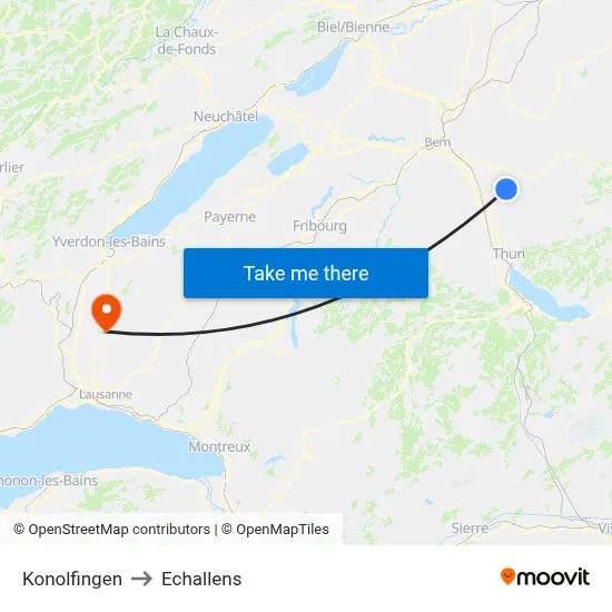 Konolfingen to Echallens map