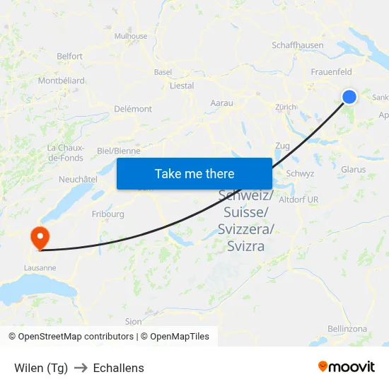 Wilen (Tg) to Echallens map