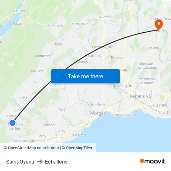 Saint-Oyens to Echallens map