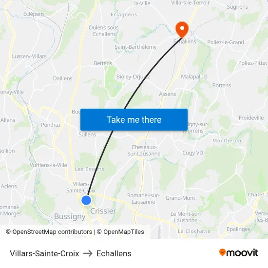 Villars-Sainte-Croix to Echallens map