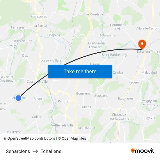 Senarclens to Echallens map